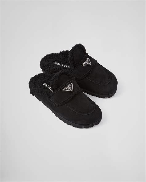 prada nylon slipper|Prada shearling slippers.